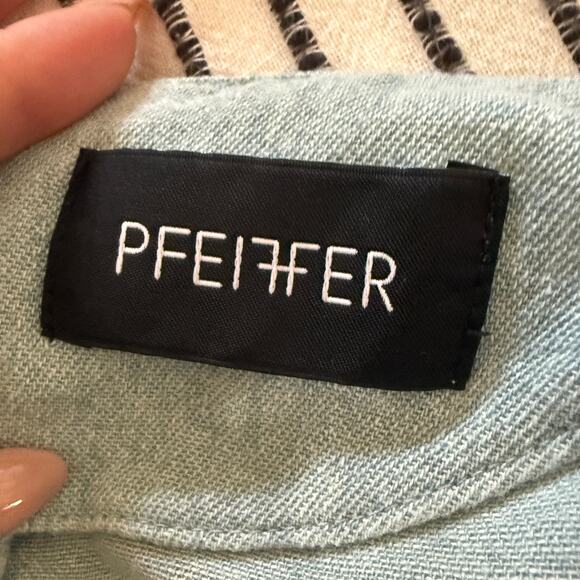 PFEIFFER the Label Light denim Shift Mini Dress With Tie Bell Sleeves Small - Picture 6 of 7